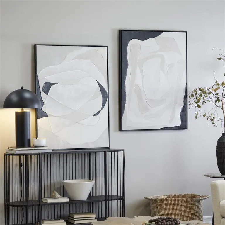 1 PIECE WHITE CANVAS ABSTRACT FRAMED WALL ART WITH BLACK FRAME