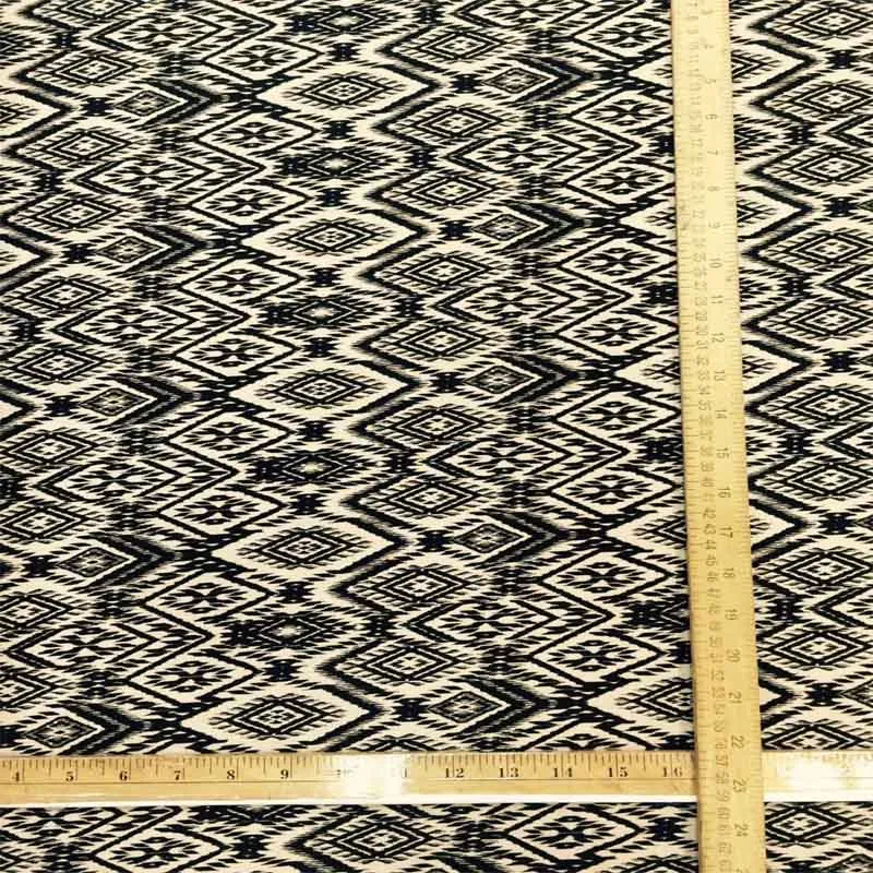 100% Rayon Challis Black And Tan Geometric Pattern Fabric By The Yard