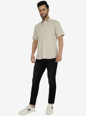 Beige Solid Slim Fit Semi Casual Shirt | JadeBlue