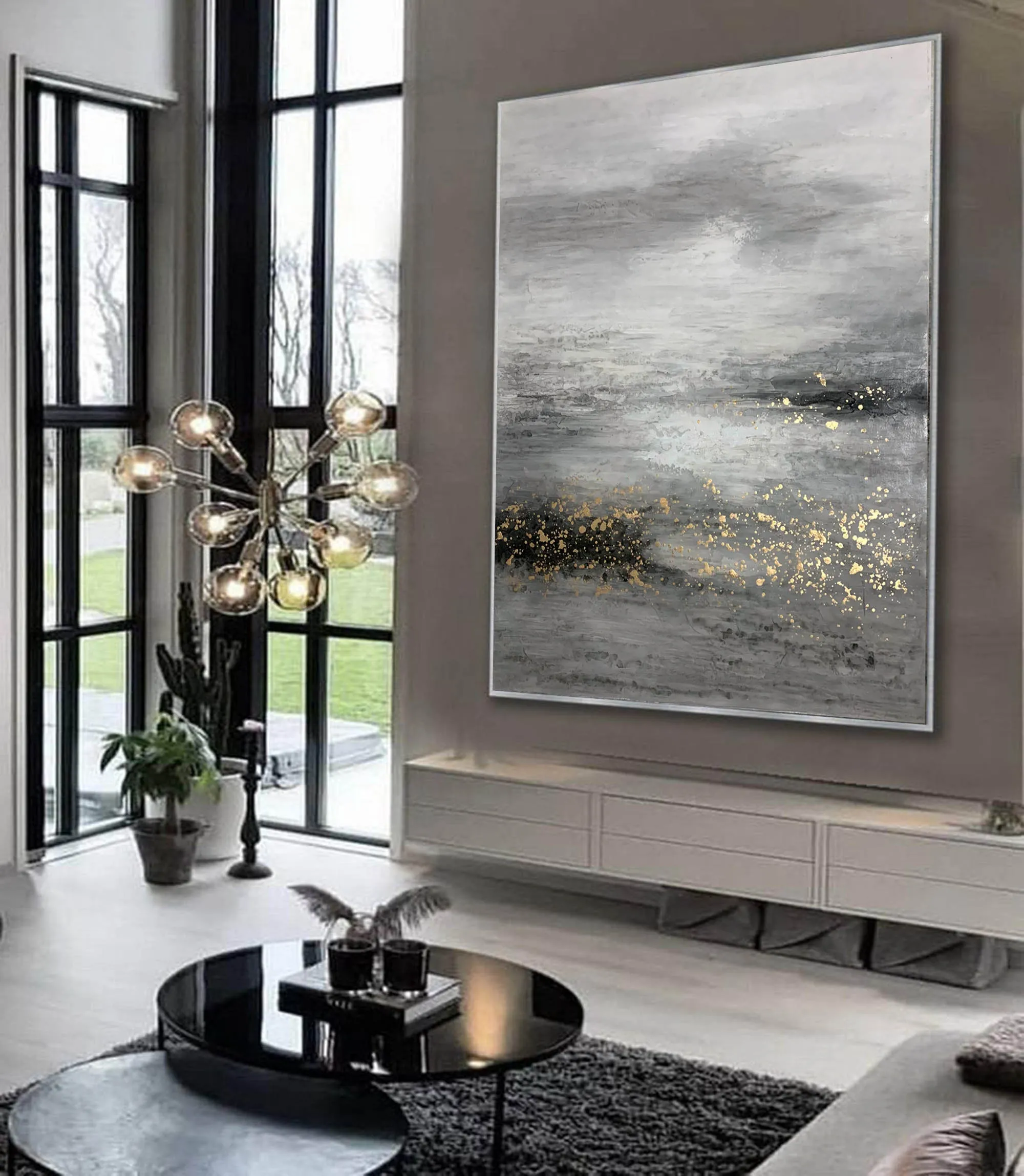 Black And White Painting Gold Contemporary Art Decor Sp009