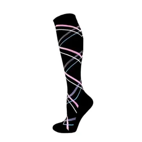 Black with Pink Striped Knee High (Compression Socks)