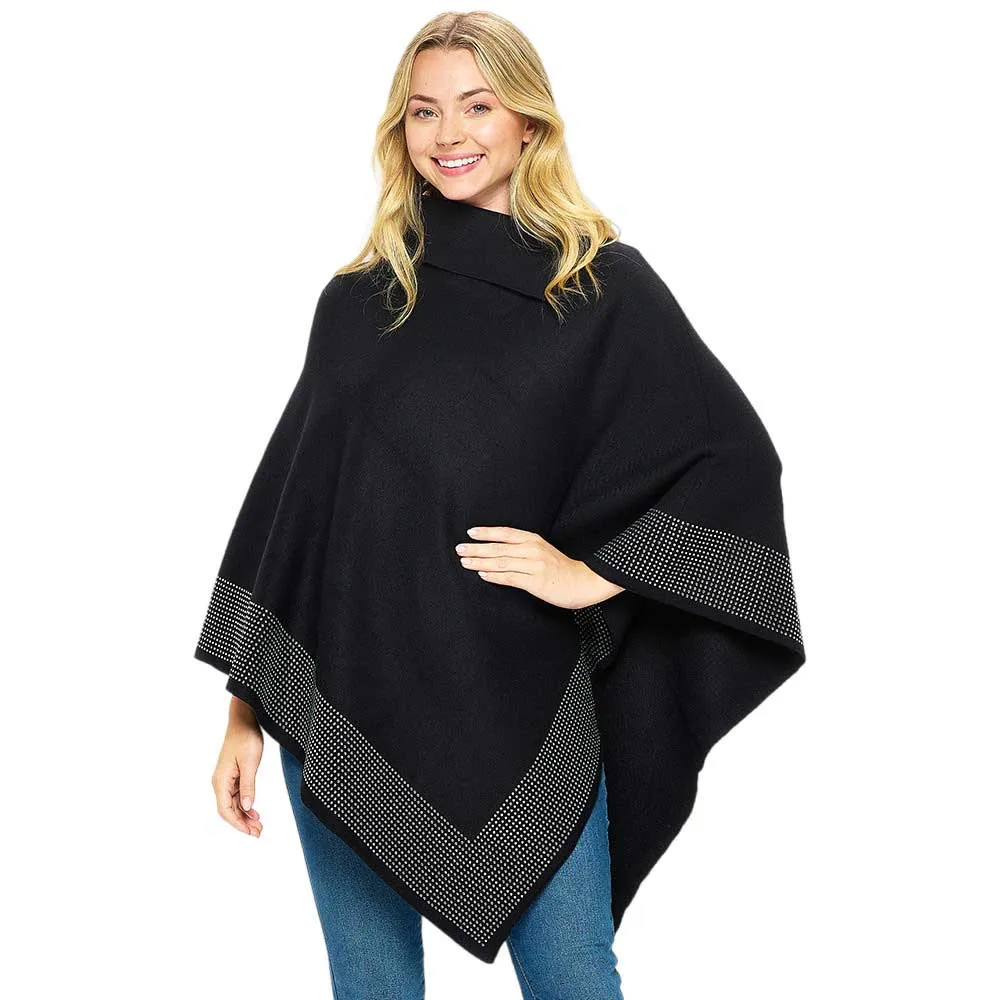 Bling Border Solid Neck Poncho