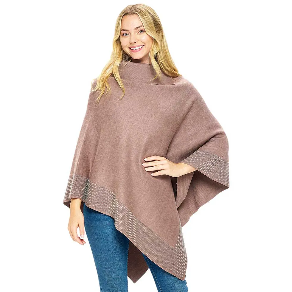 Bling Border Solid Neck Poncho