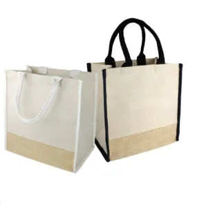 Fancy Jute Blend Tote Bags Burlap Carry-All Totes with Full Gusset - TJ912