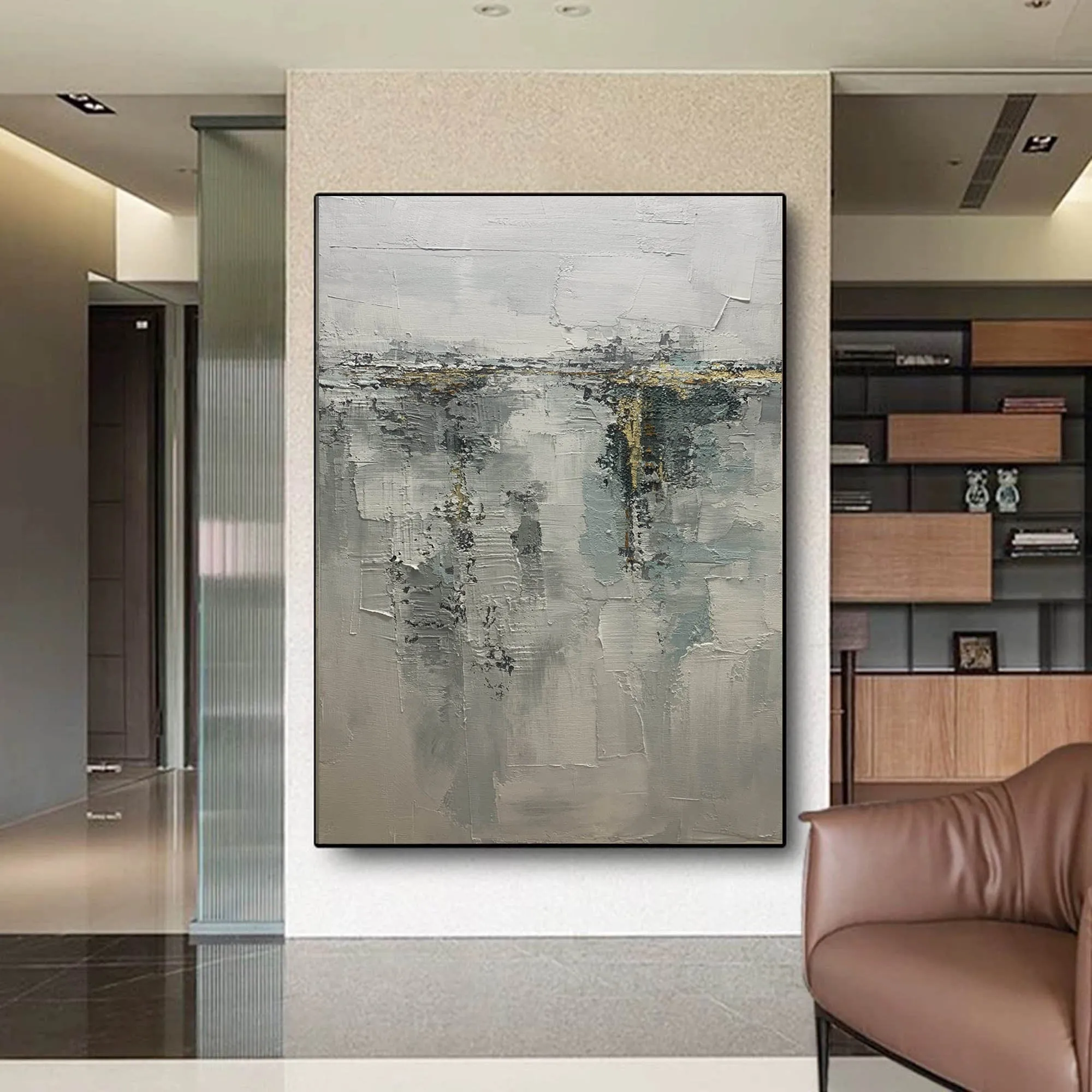 Gray Gold Abstract Painting on Canvas Original Canvas Wall Art Yp008