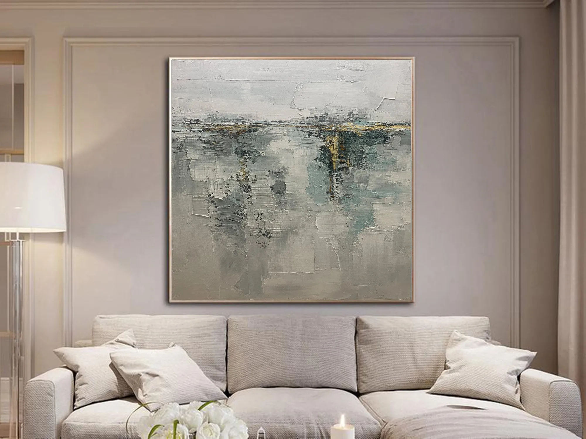 Grey Gold Abstract Painting original Modern Painting Op081