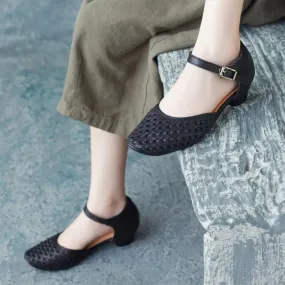 Handmade Flat Sandals Women Genuine Leather Woven Ankle Strap Ladies Summer Shoes