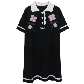 High Quality Runway Designers Dress Women Casual Flower Embroidery Knitted Dresses Black Vestidos De Verano Mujer 2022