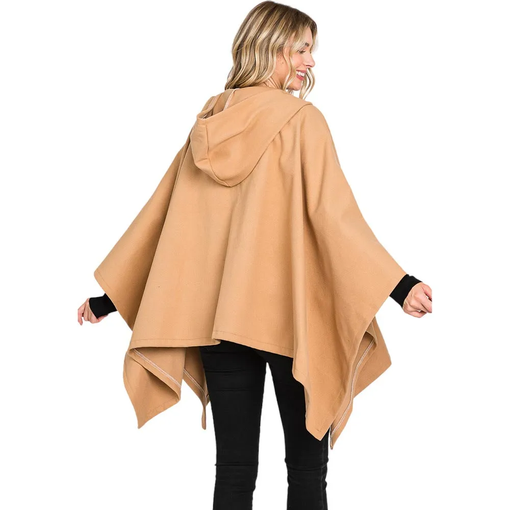 Hooded Solid Ruana Poncho