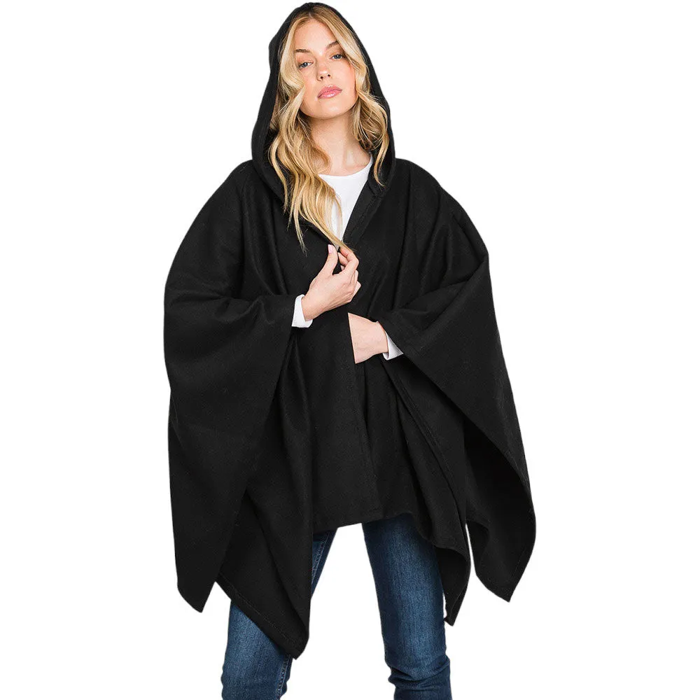 Hooded Solid Ruana Poncho