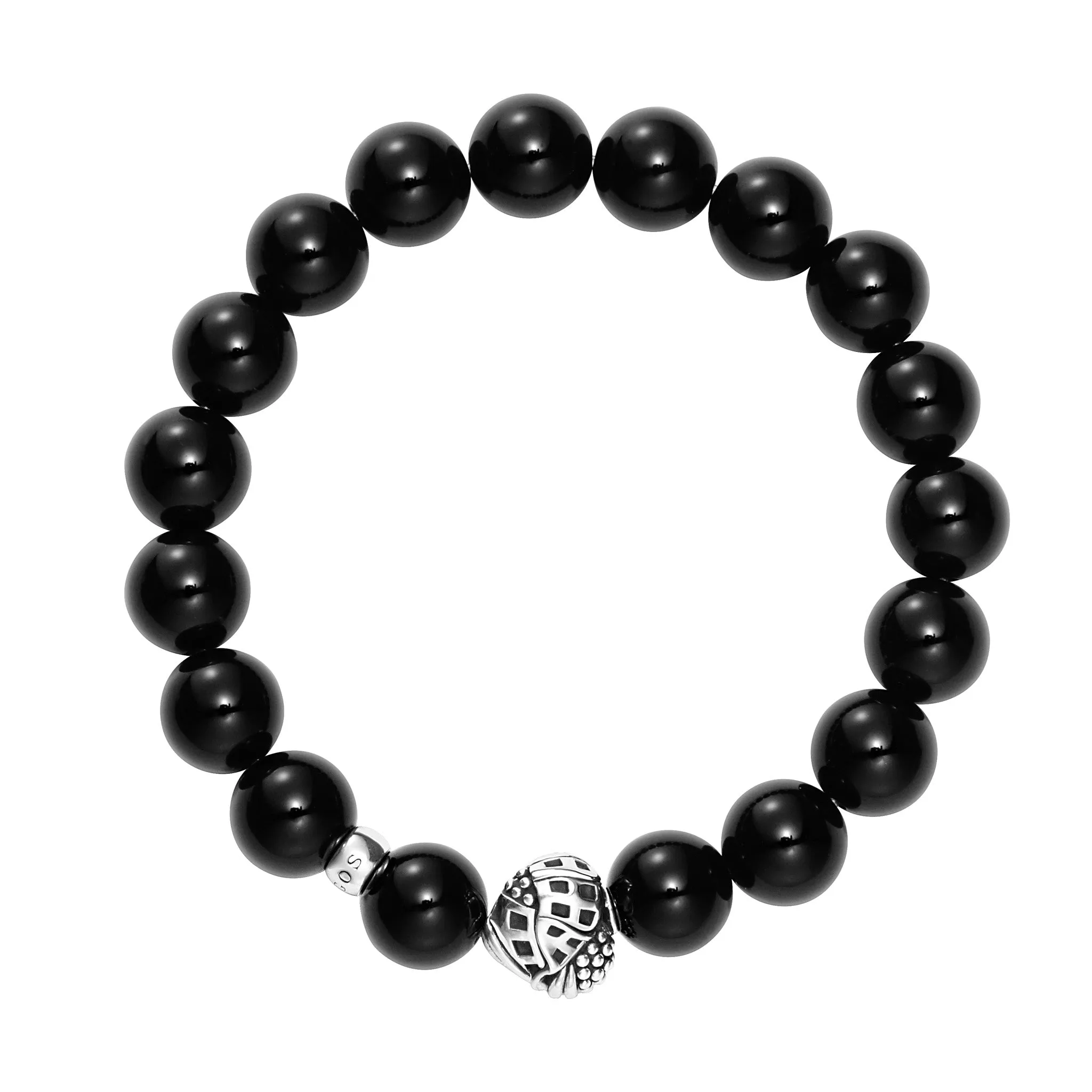 Keep Memory Alive Onyx Silver Station Bead Bracelet