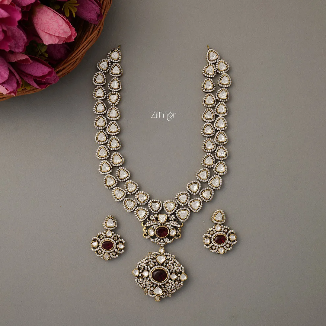 KH100971 - Polki Kundan Ad Stone Pendant Necklace Earrings Jewellery Set