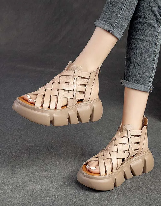 Summer Open Toe Vintage Woven Platform Sandals