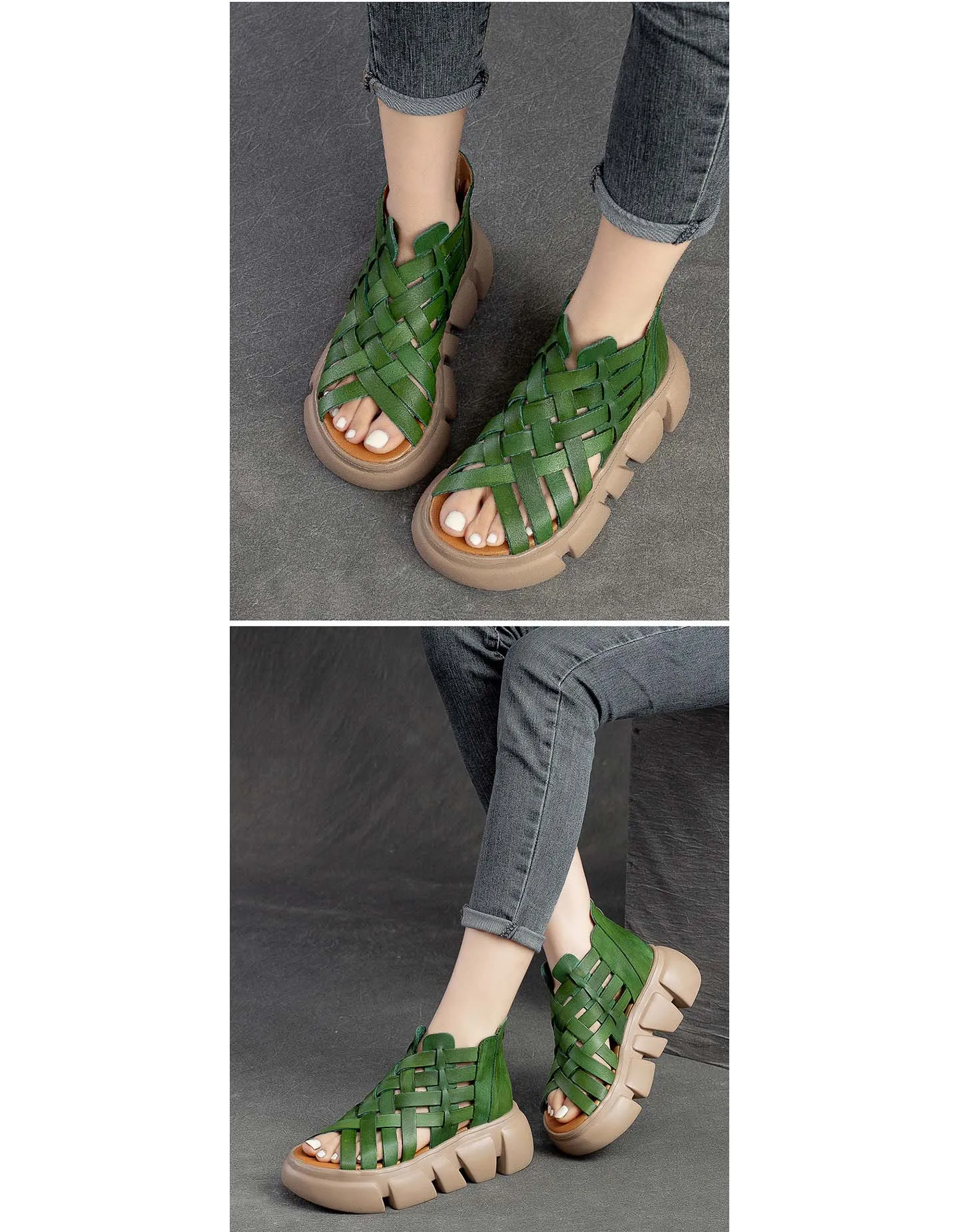 Summer Open Toe Vintage Woven Platform Sandals